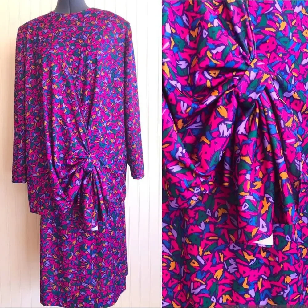 Vintage 80s Matching Set Tunic and Skirt Colorful Gloria Vanderbilt Suit Large